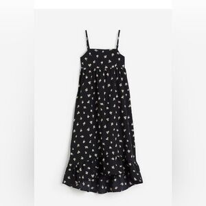 NWT H&M Black Floral Tie-Detail Crepe Midi Dress